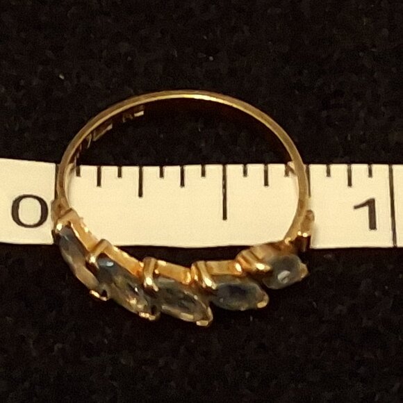 18K Yellow Gold Ring with 5 Marquise Cut either Blue Topaz or Aquamarine Stones - Picture 7 of 10